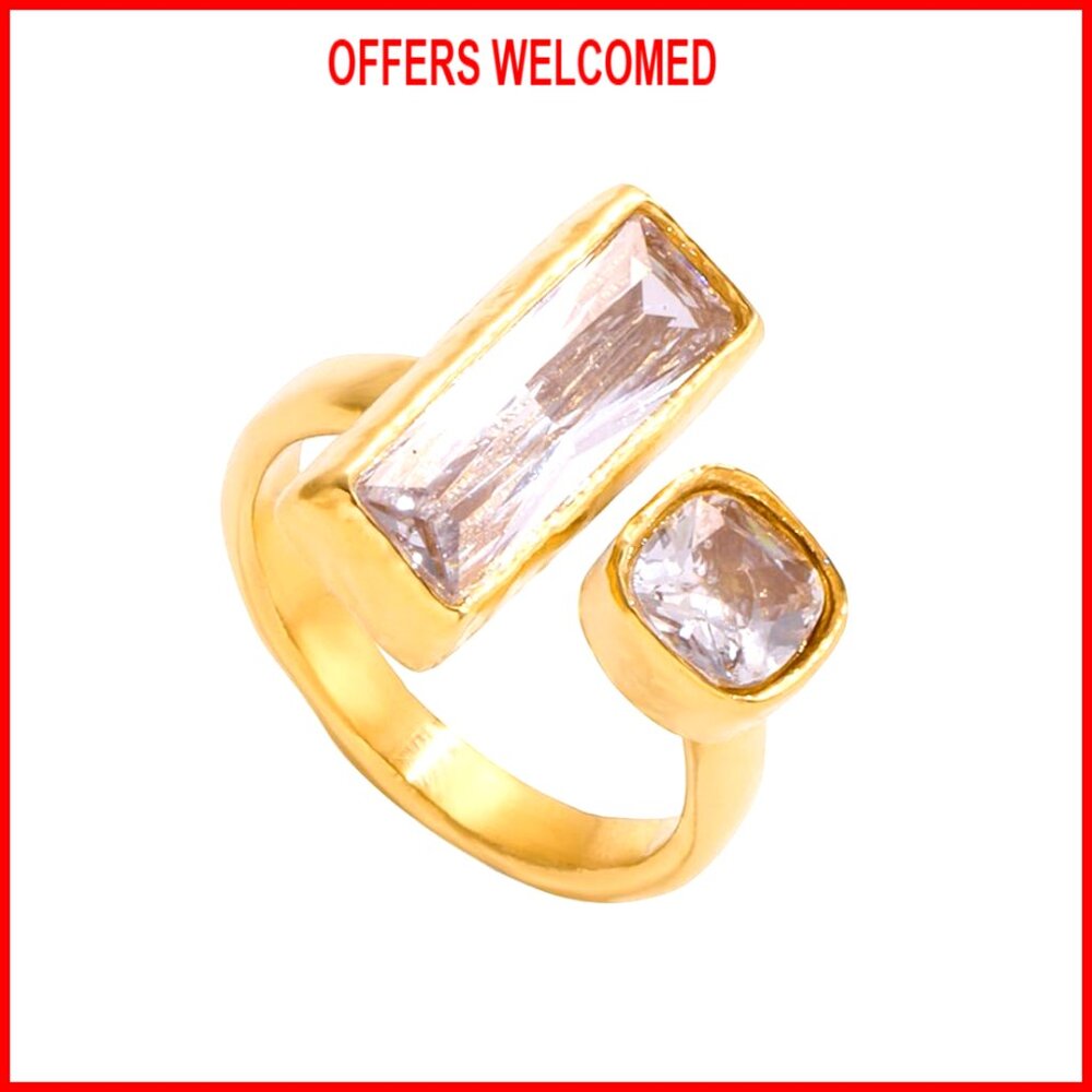 Adjustable Square Statement Ring Stainless Steel … - image 1